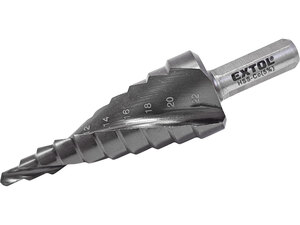 Lépcsős fémfúró HSS-Co, spirál, 10 lépcsős (4-22 mm, 2 mm lépcsők), befogás: 8 mm