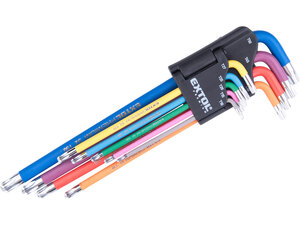 Torx kulcs klt., 9db, több színű, extra hosszú, gömbvégű, T10-T50, S2