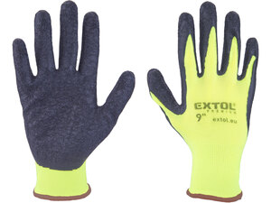Kötött kesztyű nylon, varrat nélküli, méret 9` latexbe mártott teny. és ujjhegy, gumírozott mandzsetta